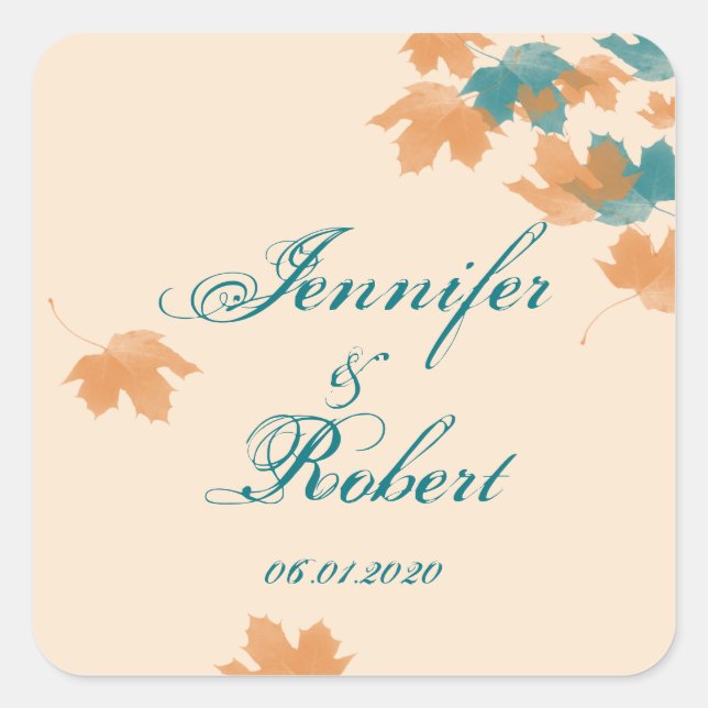 Orange Aqua Autumn Maple Leaf Envelope Seal (Front)