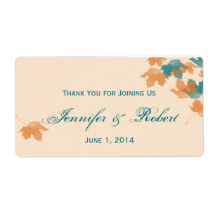 Orange Aqua Autumn Maple Leaf Water Bottle Label