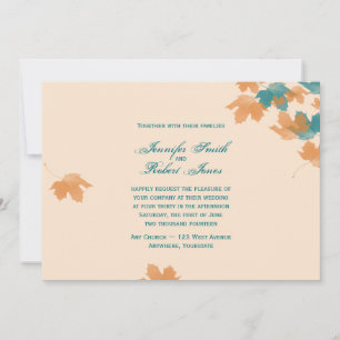 Orange Aqua Autumn Maple Leaf Wedding Invitation