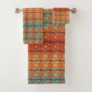 Orange, Aqua Ombre   Southwestern Style Bath Towel Set