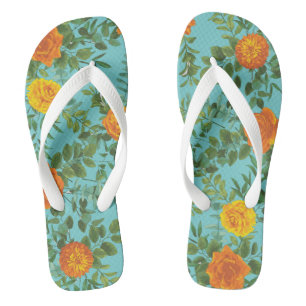 Orange & Aqua Wedding Modern Floral Flip Flops