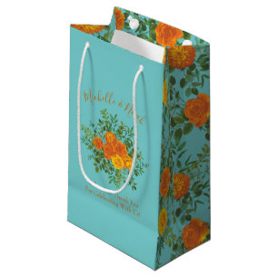Orange & Aqua Wedding Modern Floral Small Gift Bag