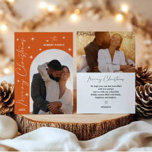 Orange Arch Modern Script 2 Photo Merry Christmas  Holiday Card