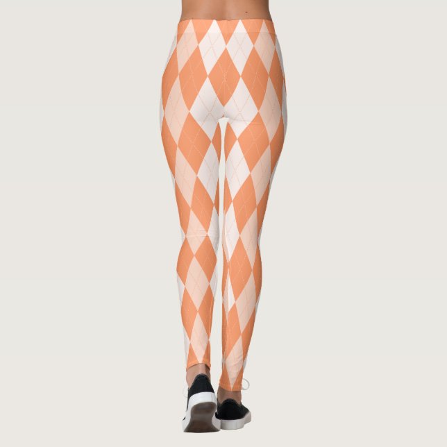 Orange Argyle Pastel Tangerine Small Diamond Shape Leggings (Back)
