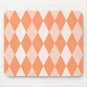 Orange Argyle Pastel Tangerine Small Diamond Shape Mouse Mat