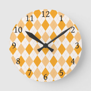Orange Argyle Round Clock