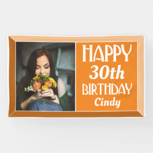Orange Art Deco 30th Photo Birthday Banner