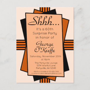 Orange Art Deco 60th Surprise Party Birthday Invitation Postcard