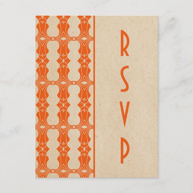 Orange Art Deco Border RSVP Postcard (Front)