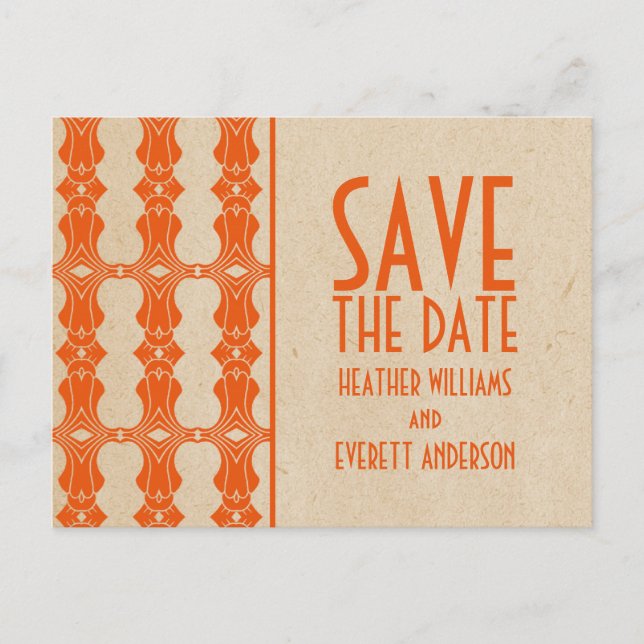Orange Art Deco Border Save the Date Postcard (Front)