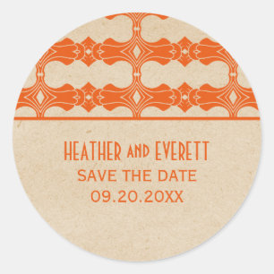 Orange Art Deco Border Save the Date Stickers