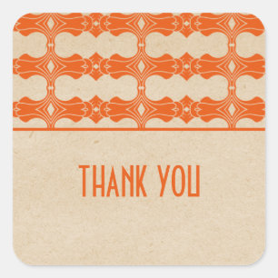 Orange Art Deco Border Thank You Stickers