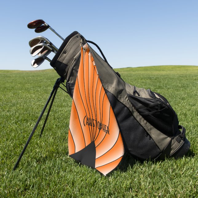 Orange Art Deco Design Personalised Golf Towel (Green)