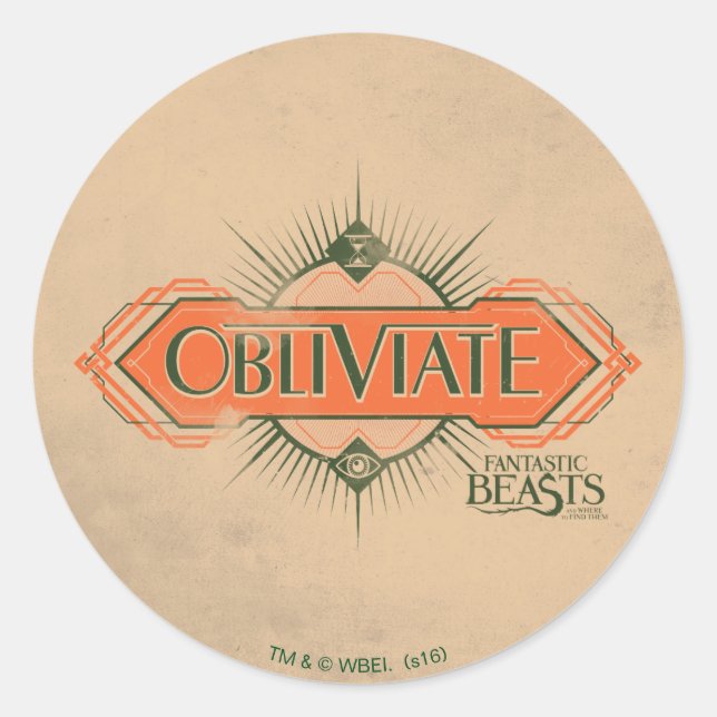 Orange Art Deco Obliviate Spell Graphic Classic Round Sticker (Front)