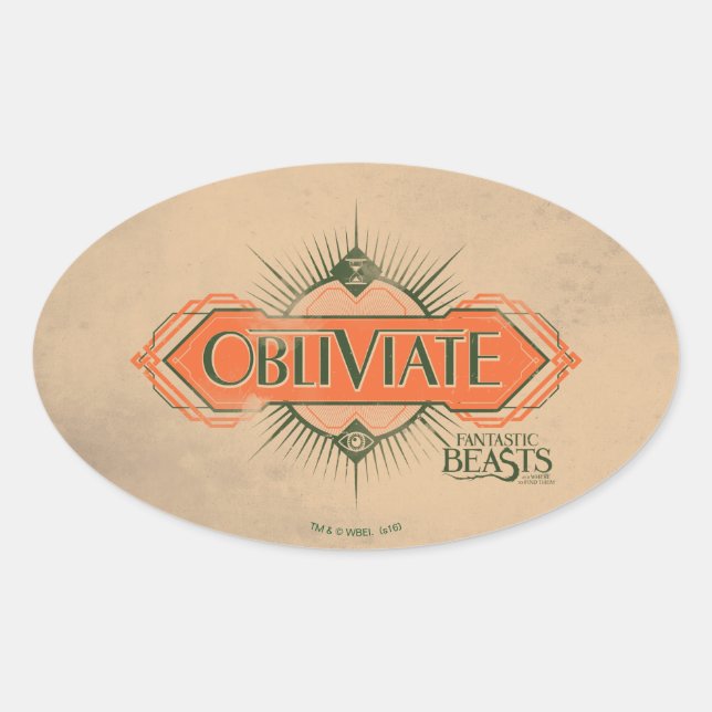 Orange Art Deco Obliviate Spell Graphic Oval Sticker (Front)