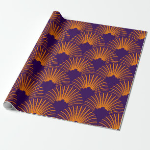 Orange art-deco pattern on deep-purple background wrapping paper