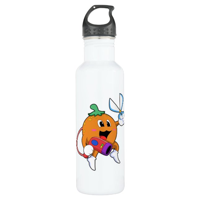 Orange as Hairdresser with Scissors & Hair dryer 710 Ml Water Bottle (Front)