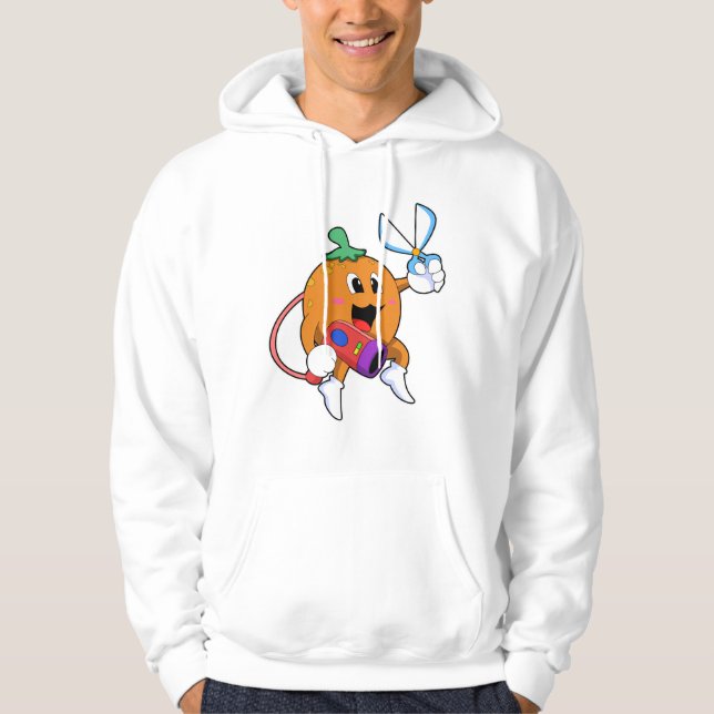 Orange as Hairdresser with Scissors & Hair dryer Hoodie (Front)
