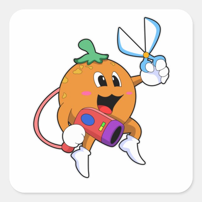 Orange as Hairdresser with Scissors & Hair dryer Square Sticker (Front)