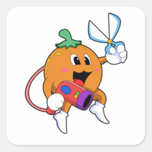 Orange as Hairdresser with Scissors & Hair dryer Square Sticker