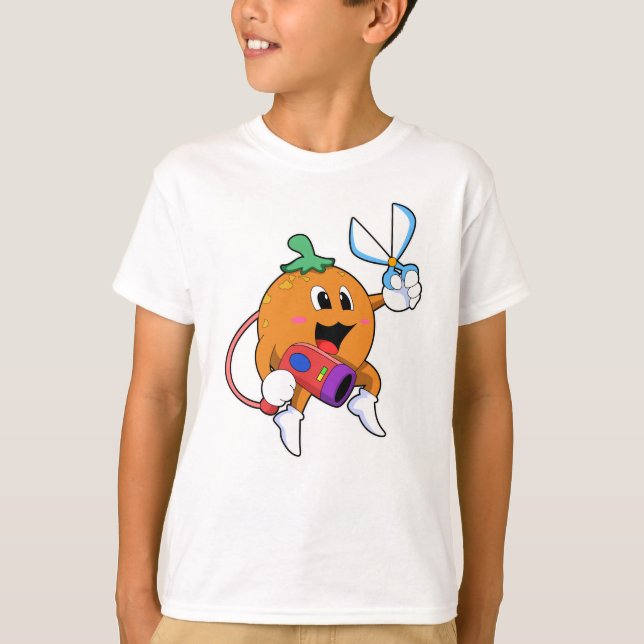 Orange as Hairdresser with Scissors & Hair dryer T-Shirt (Front)