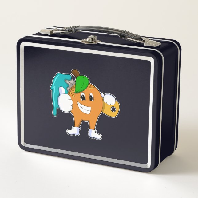 Orange as Painter with Paint brush Metal Lunch Box (Front)