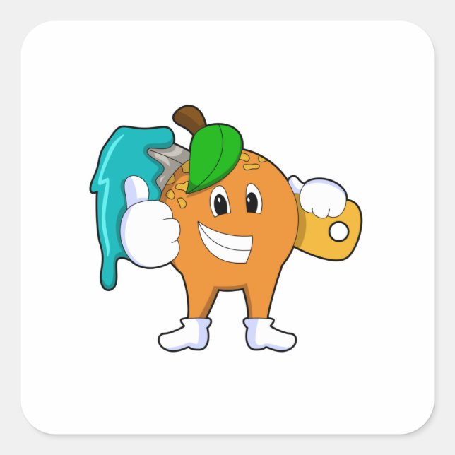 Orange as Painter with Paint brush Square Sticker (Front)