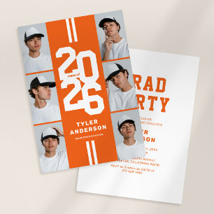 Orange Athletic Photo Collage Graduation Party Invitation