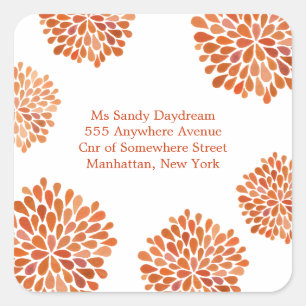 Orange Autumn Bloom Burst Address Sticker