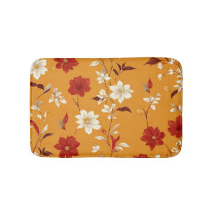 Orange Autumn Boho Vintage Floral Pattern Bath Mat
