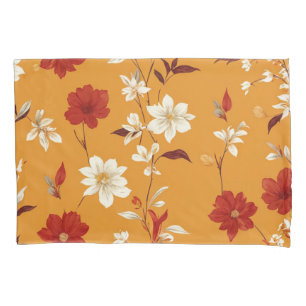 Orange Autumn Boho Vintage Floral Pattern Pillowcase