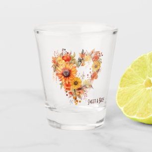 Orange Autumn Botanical Heart Shot Glass