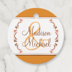 Orange Autumn Fall Damask Wedding Favour Tags