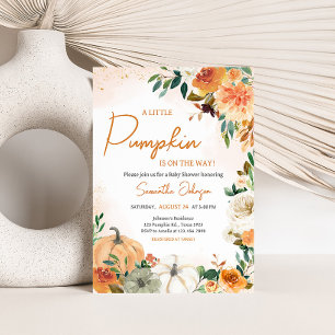 Orange Autumn Fall Floral Pumpkin Baby Shower Invitation