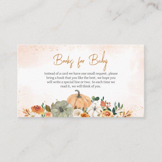 Orange Autumn Fall Floral Pumpkin Books for Baby Enclosure Card (Front)