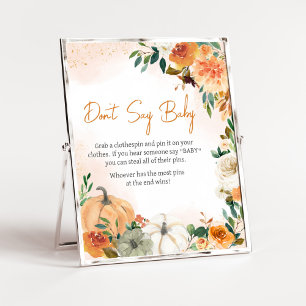Orange Autumn Fall Floral Pumpkin Don't Say Baby Poster