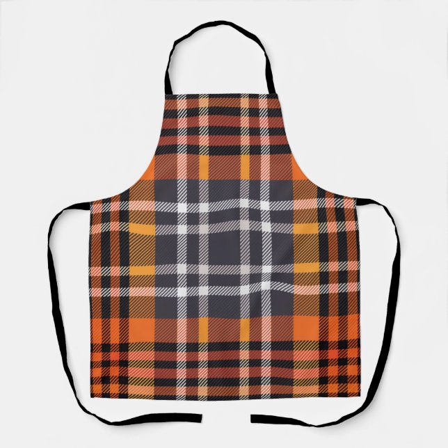 Orange Autumn Fall Halloween Thanksgiving Plaid Apron (Front)