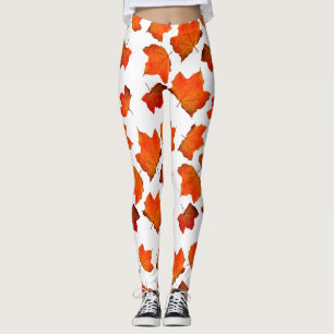 Orange Autumn Fall leaves Leggings
