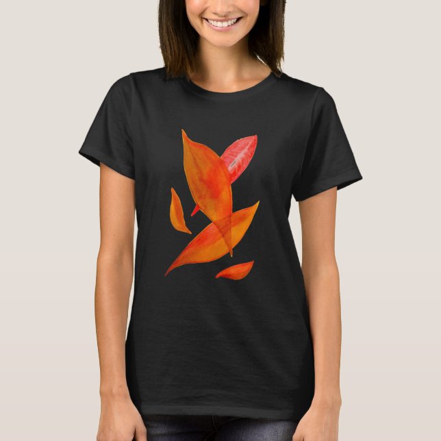 Orange Autumn Fall seasonal leaf art T-Shirt (Front)
