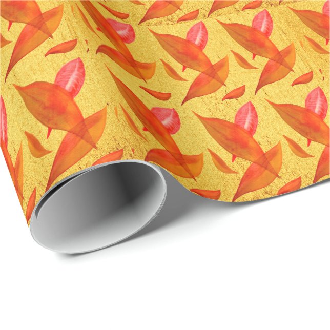 Orange Autumn Fall seasonal leaf art Wrapping Paper (Roll Corner)