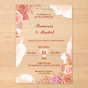 Orange Autumn Flower Acrylic Wedding Invitations