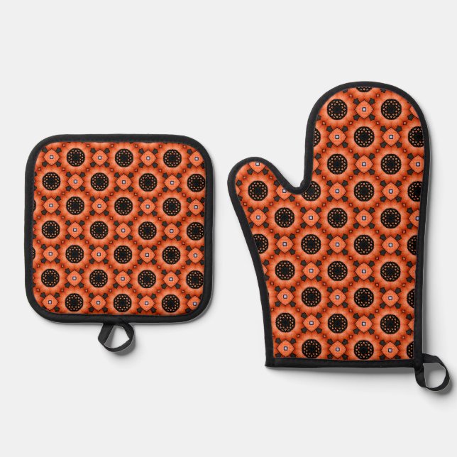 Orange Autumn Flower Oven Mitt & Pot Holder Set (Front)