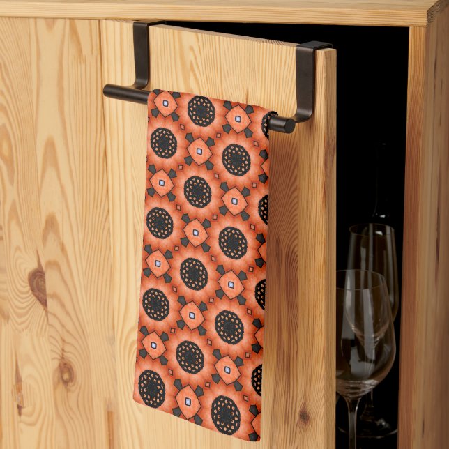 Orange Autumn Flower Tea Towel (Thirds Fold)
