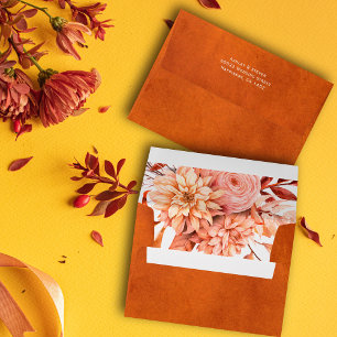 Orange autumn flowers and foliage fall wedding envelope