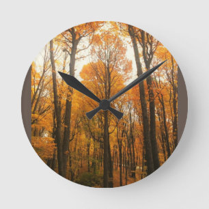 Orange Autumn Forest Round Clock