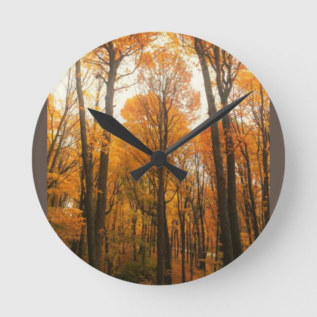 Orange Autumn Forest Round Clock (Front)