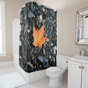 Orange Autumn Leaf on Black Rocks  Shower Curtain