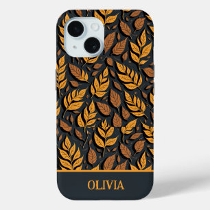 Orange Autumn Leaves on Brown Background iPhone 15 Case