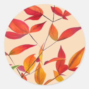 Orange Autumn leaves original watercolour art Classic Round Sticker