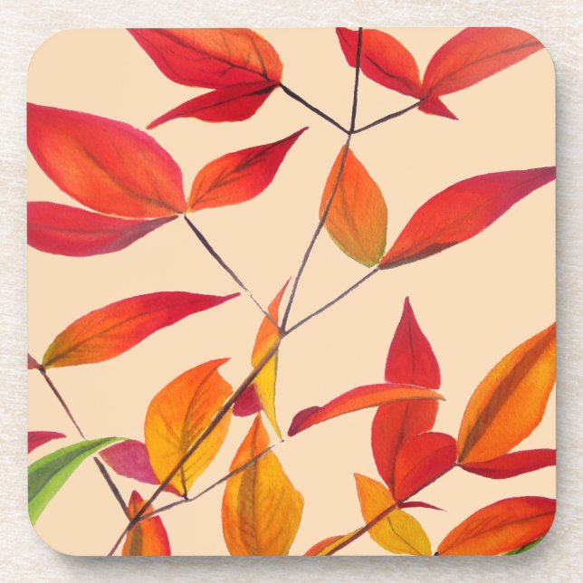 Orange Autumn leaves original watercolour art Coaster (Front)